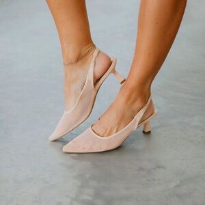 Wild Diva Mesh Pump Kitten Heels Size 10 Nude Pointed Toe Slingback Strap NEW